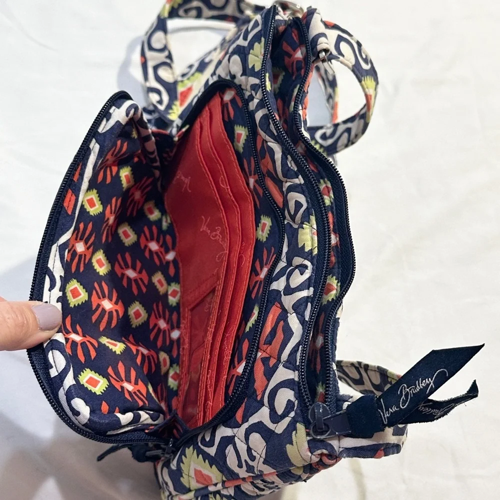 Vera Bradley Quilted Cotton Crossbody Bag Navy Red Floral Adjustable Strap